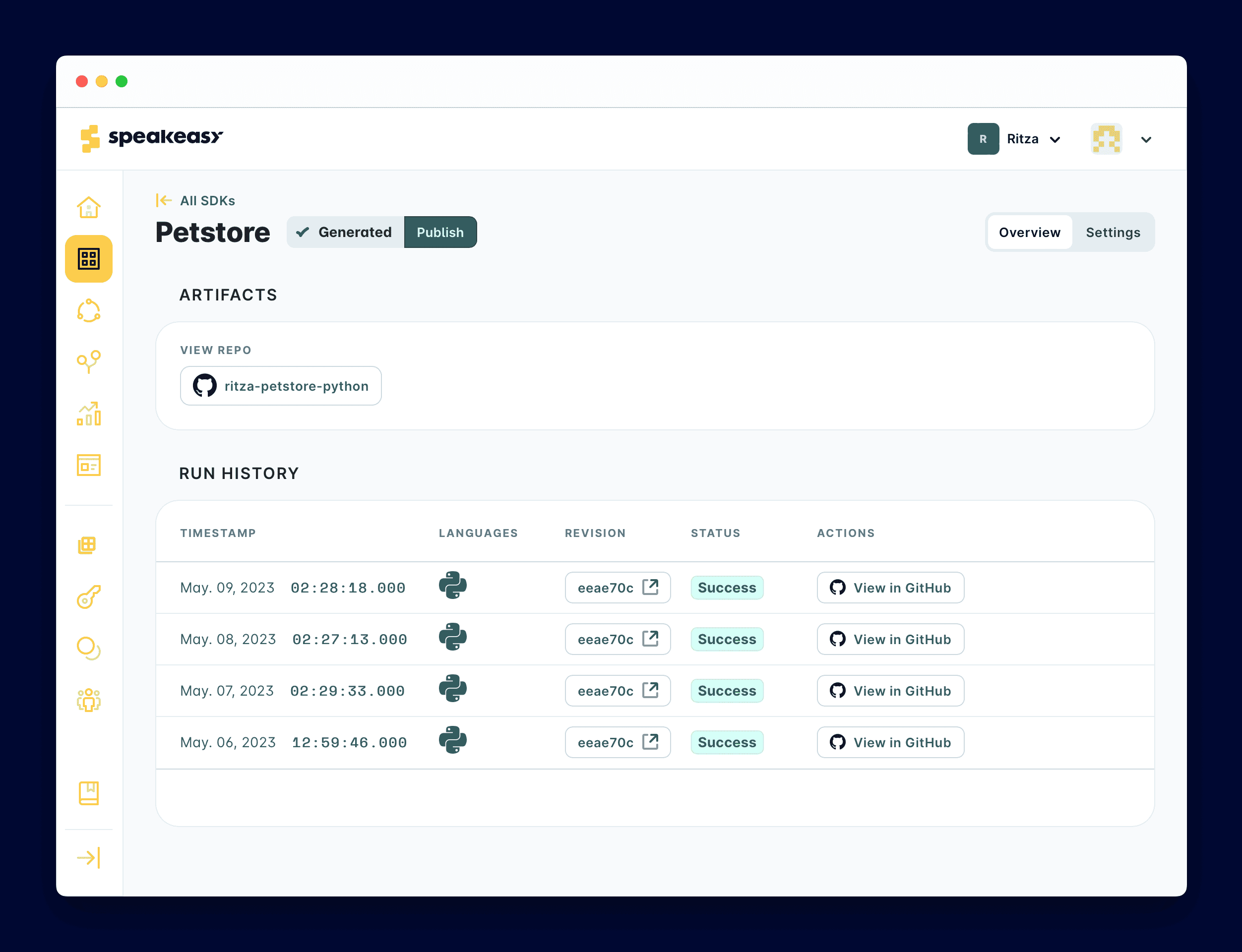 The Speakeasy SDK generator user interface