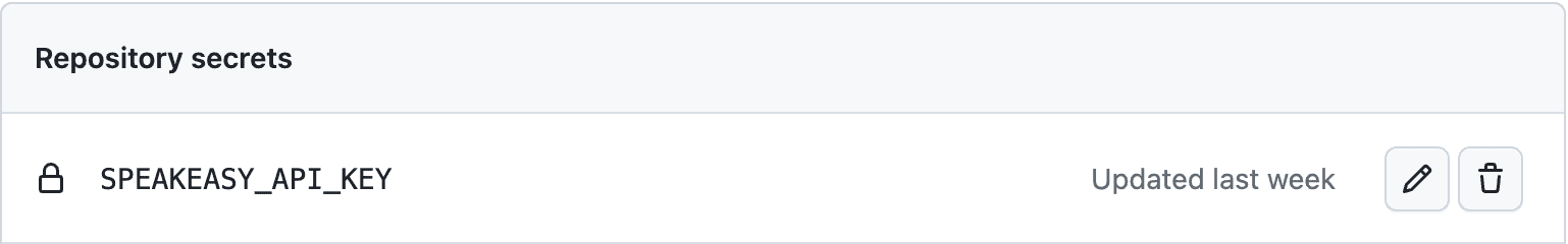 Showing the Speakeasy API key as a GitHub secret