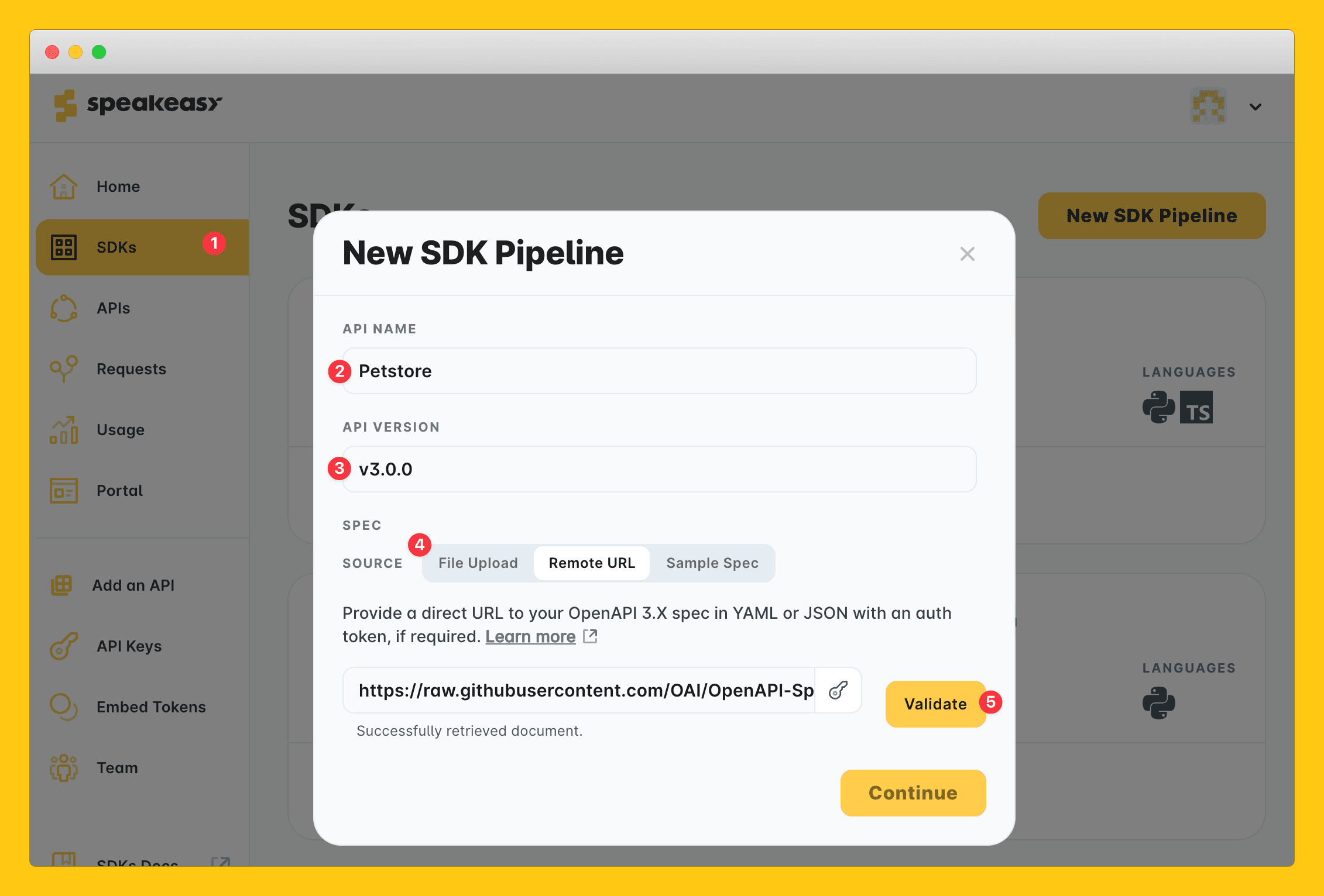 Enter the details to configure your spec upload